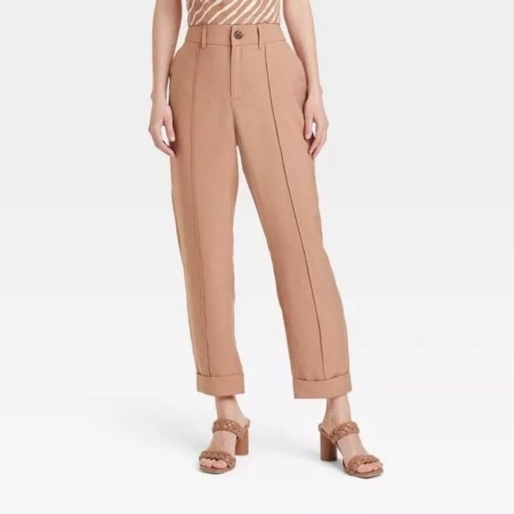 Women's High-Rise Slim Fit Effortless Pintuck Ankle Pants - A New Day™